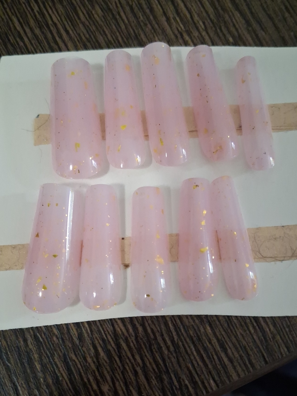 Soft Pink Press-On Nail Set with Gold Flakes - Women Bath & Body